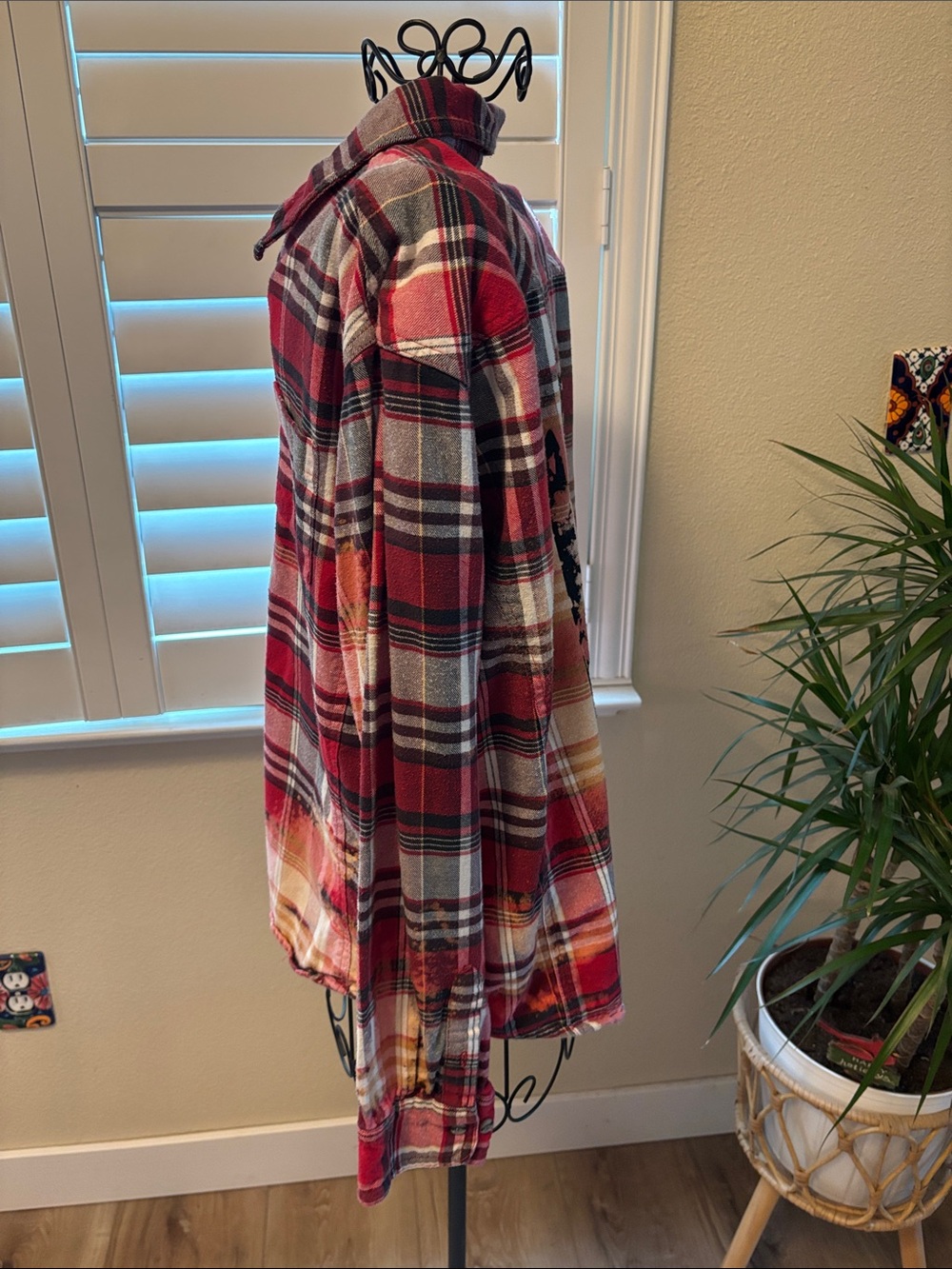 Handmade one of a kind flannel with Graphic Plaid Button-Up Shirt - Red Plaid - Picture 4 of 6